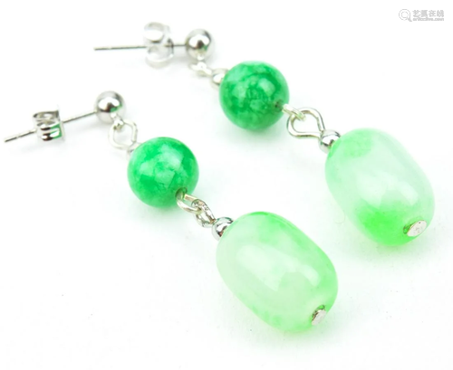 Pair Of Sterling & Jade Pendant Earrings