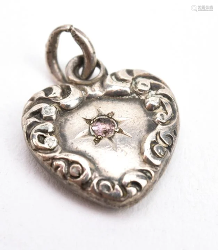 Antique 19th C Sterling & Diamond Heart Pendant