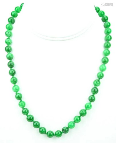 Hand Knotted Green & White Jade Necklace Strand