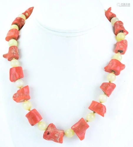 Estate Chinese Jade & Natural Coral Necklace