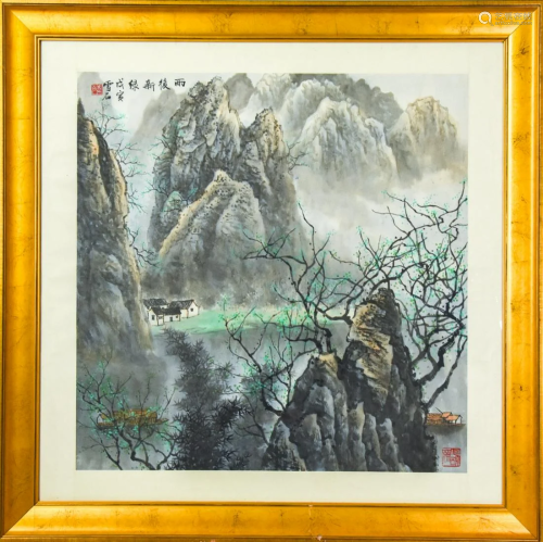 Framed Chinese Painting - Landscape w House
