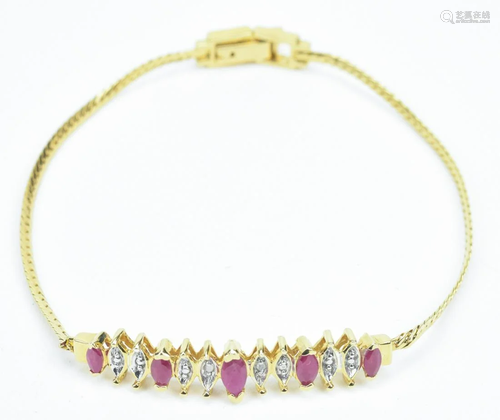 Estate Marquis Cut Ruby & Diamond Bracelet