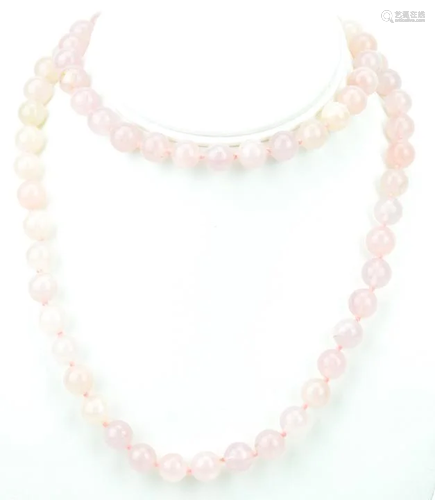 Hand Knotted 8MM Rose Quartz Bead Necklace