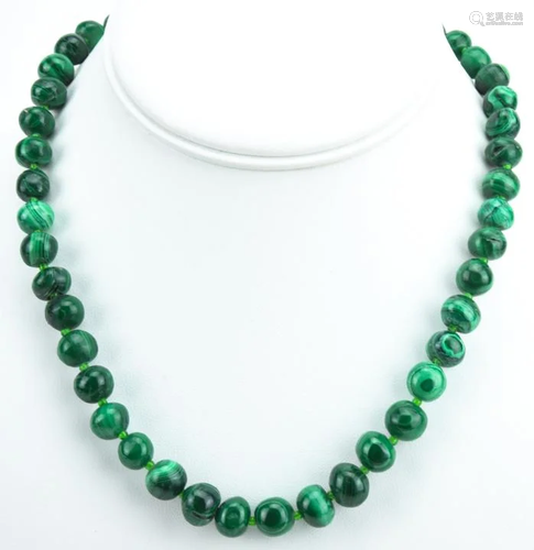 Vintage Graduated Size Malachite Bead Necklace