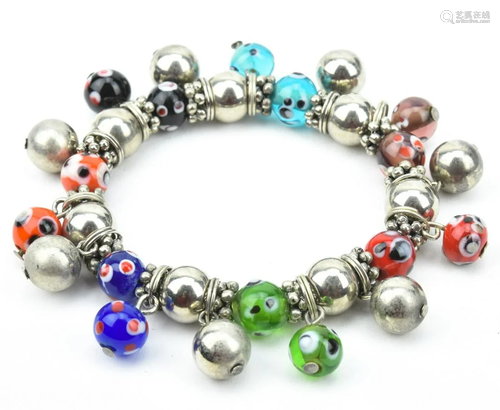 Art Glass & Silver Charm Bracelet