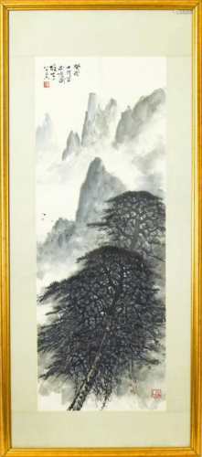Framed Chinese Painting - Landscape w Mountains
