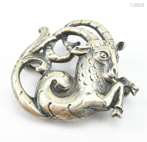 Vintage Sterling Silver Capricorn Brooch Pendant