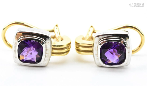 Estate 14kt Yellow & White Gold Amethyst Earrings