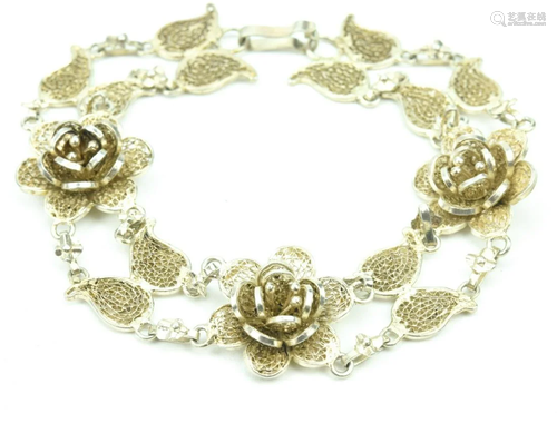 Vintage Silver Filigree Floral Panel Bracelet