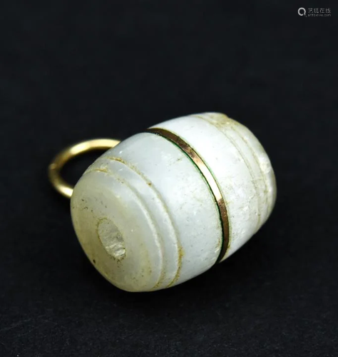 Antique 19th C Feldspar Moonstone Barrel Pendant