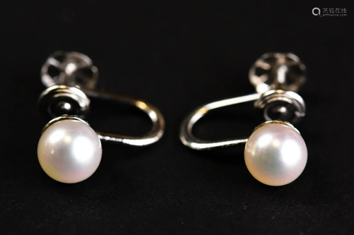 Estate Pair Of 14kt White Gold & Pearl Earrings