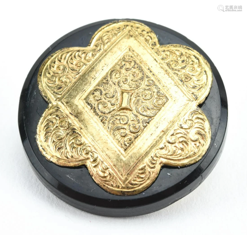 Antique 19th C Gold & Onyx Brooch