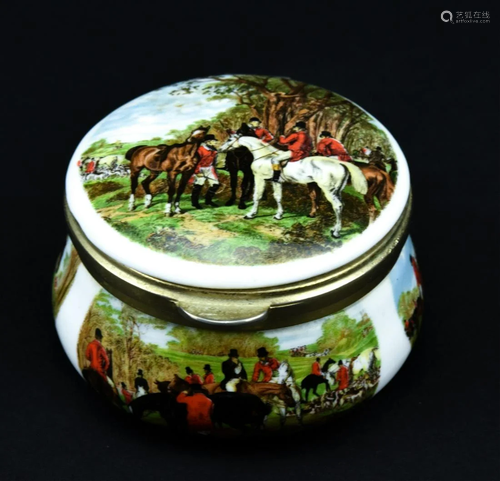 English Porcelain Fox Hunt Motif Box