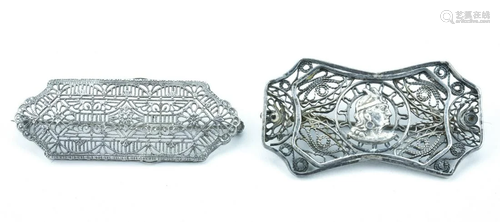 2 Antique Silver Filigree Brooches