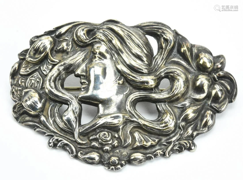 Antique Art Nouveau Sterling Silver Brooch