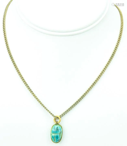 Antique Egyptian Scarab Pendant On Chain