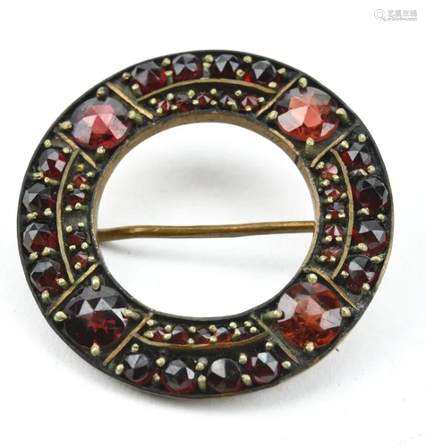 Antique Rose-Cut Bohemian Garnet Brooch