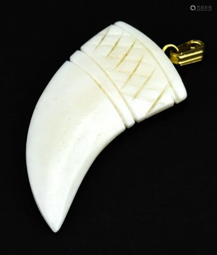 Hand Carved Bone Horn Form Pendant