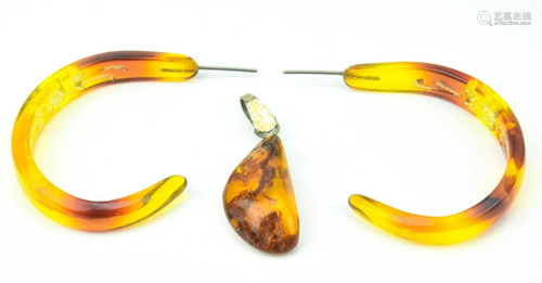 Pair Of Amber Earrings & Amber Necklace Pendant