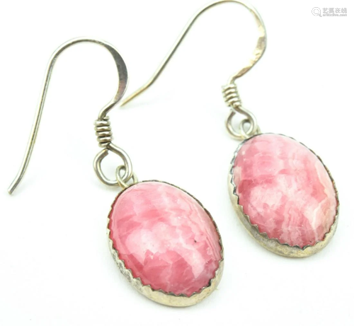 Pair Of Sterling Silver & Rhodochrosite Earrings