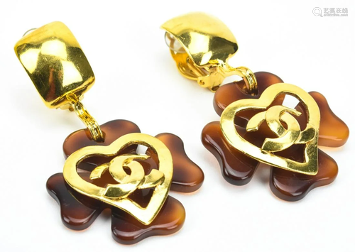 Vintage Chanel Faux Tortoise Clip On Earrings