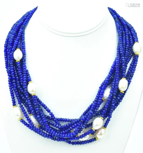 Blue Sapphire & Baroque Pearl Necklace