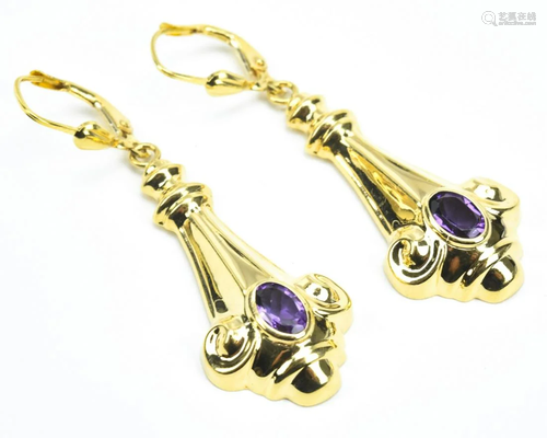 Pair Estate 14kt Gold & Amethyst Earrings