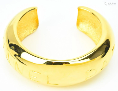 Vintage Chanel Paris Gilt Metal Cuff Bracelet