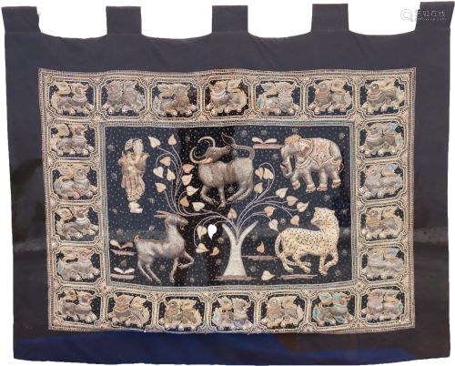 Large Handmade Gilt Indian Tapestry, Acrylic Frame