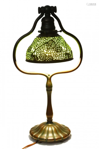 Tiffany Pine Tree Glass & Bronze Filigree Lamp