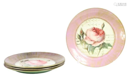 Set of (4) Ceramic Rose Luncheon Plates