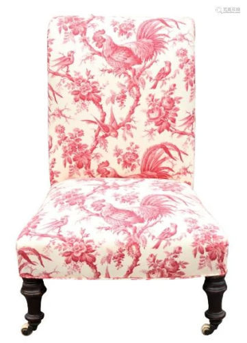 Red Upholstered Toile Armless Chair
