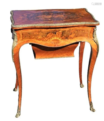 Inlaid Marquetry Lift-Top Side Table