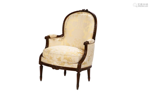 FRENCH BROCADE LOUIS XVI UPHOLSTERED ARMCHAIR