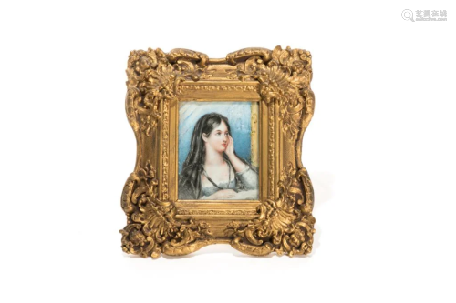 PORTRAIT MINIATURE WITH CARVED GILTWOOD FRAME