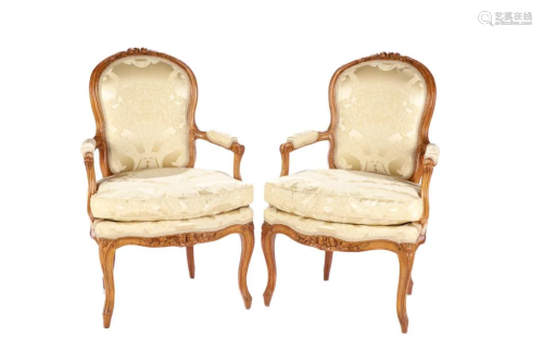 PAIR OF FRENCH CREAM UPHOLSTERED ARMCHAIRS