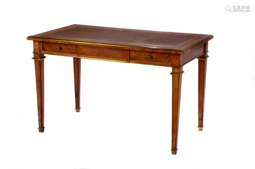 FRENCH SATINWOOD DESK WITH BRASS BANDING