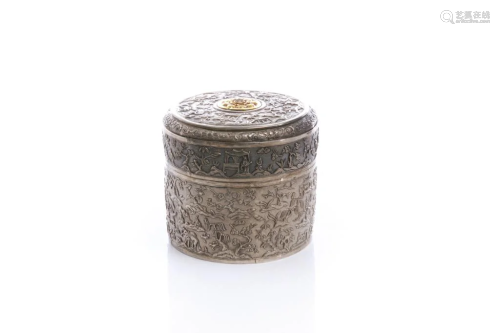 FINE CHINESE EXPORT SILVER & GOLD TEA CADDY, 455g