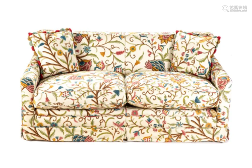 DOWN-FILLED CREWEL UPHOLSTERED SOFA