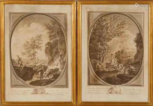 PAIR OF FRENCH ENGRAVINGS PRINTED ON LINEN