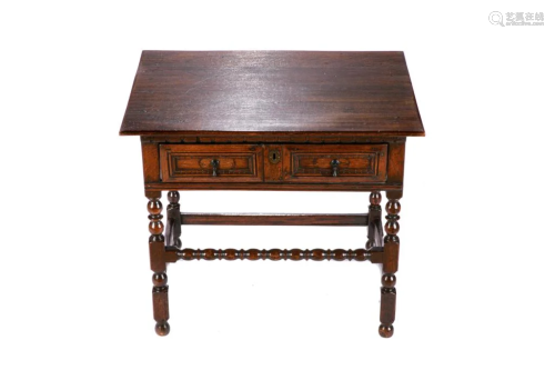 ENGLISH WILLIAM AND MARY CARVED OAK WORK TABLE