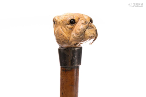 ANTIQUE MEERSCHAUM BULLDOG WALKING STICK HANDLE