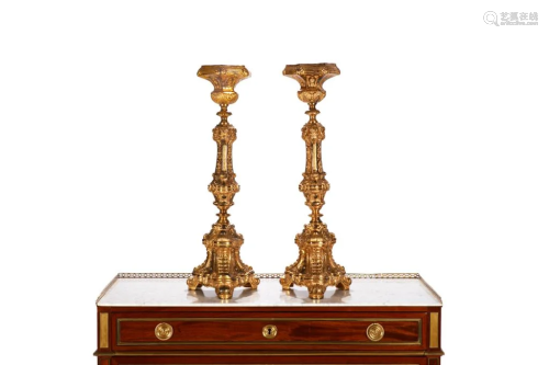 PAIR OF GILDED ON BRONZE CANDLE STICKS
