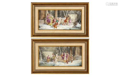 TWO GERMAN HAND PAINTED PORCELAIN PLAQUES