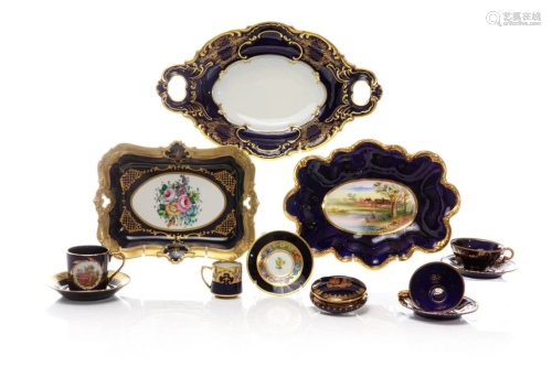 GROUP OF COBALT & GILDED PORCELAIN ACCESSORIES