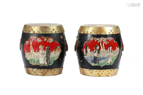 PAIR OF CHINESE DRUM FORM CONTAINER STOOLS