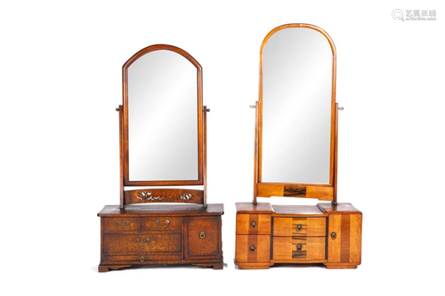 TWO JAPANESE WOOD MIRROR VANITY CHESTS