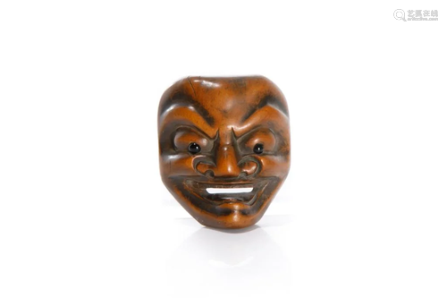 JAPANESE BOXWOOD NETSUKE OF A MASK