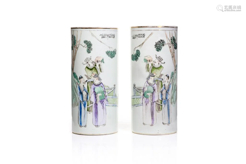 PAIR OF QIANJIANG ENAMELLED HAT STAND VASES