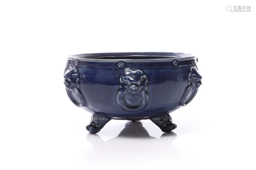 CHINESE BLUE GLAZED PORCELAIN TRIPOD CENSER